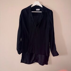 Frame Denim Silk Black Long Sleeve Blouse